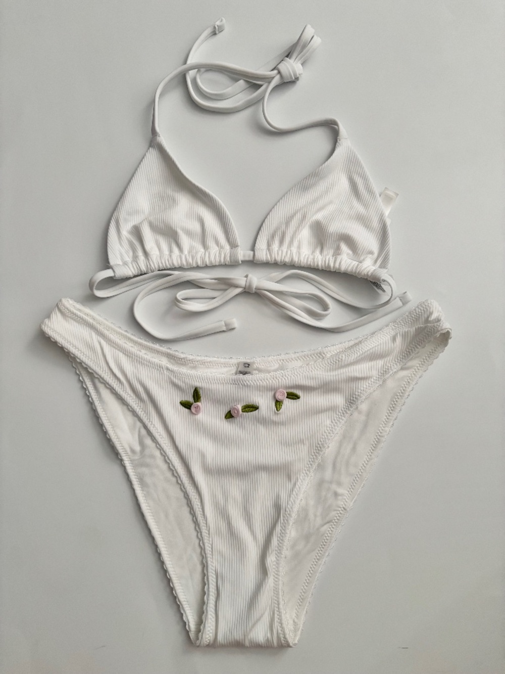 PINK Victoria's Secret x Frankies Bikinis Swim Set White Ribbed Triangle Cheeky